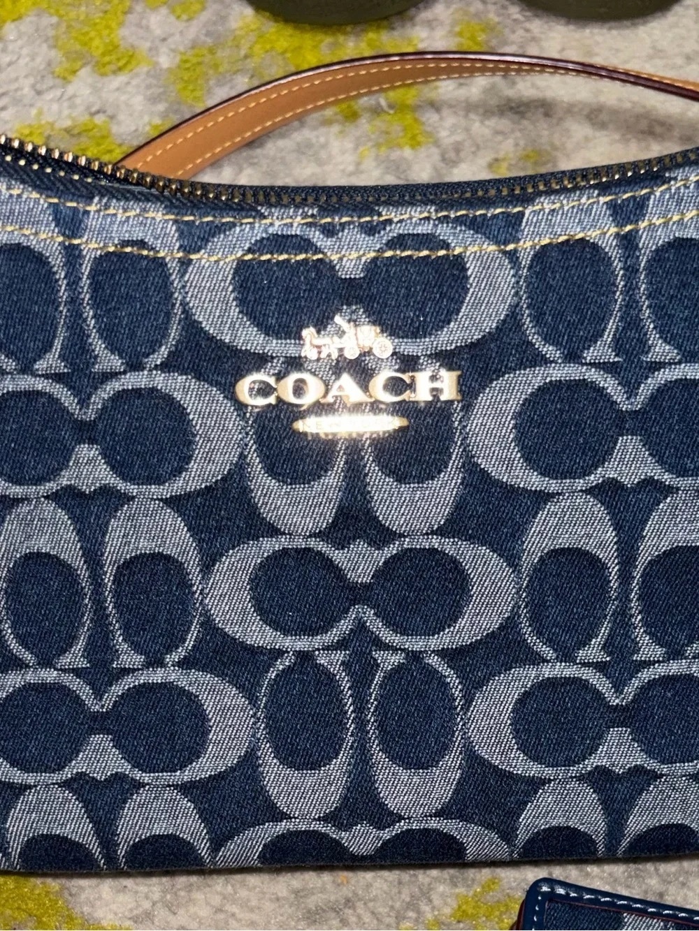 Coach Denim Signature 'C' Wristlet in Navy and Light Blue